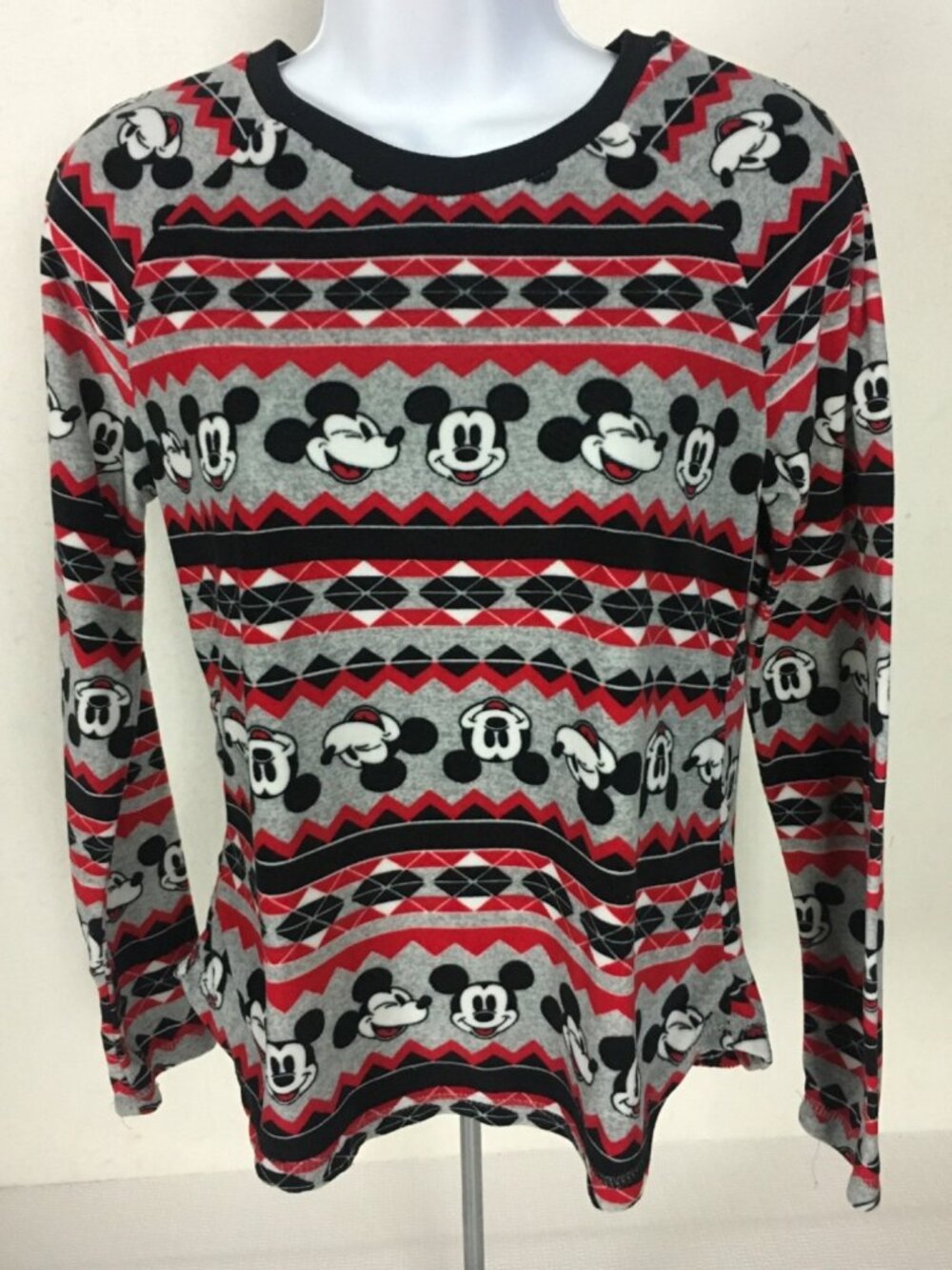 Disney Pajama Top Size XS 0 to 2 Mickey Mouse Red Gray Black White Long Sleeves